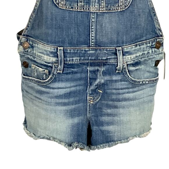 Abercrombie & Fitch Overalls Shorts ShortAlls Raw Hem Y2K Classic Blue Wash sz S - Picture 12 of 16
